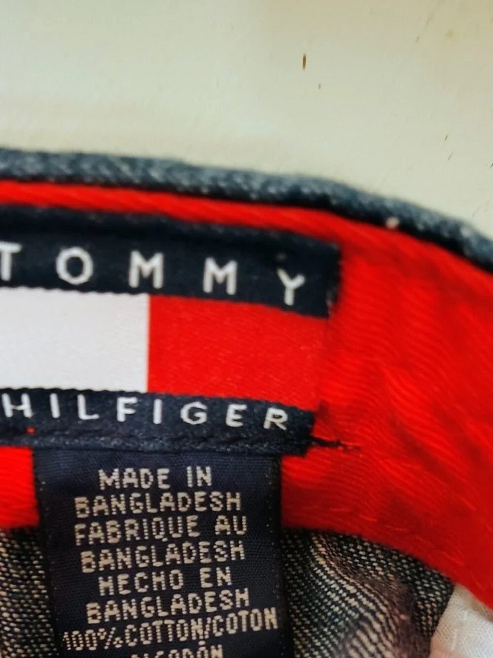 Vintage 1990s TOMMY HILFIGER Blue/Red Denim Cap For Infant/Toddler Hat EUC